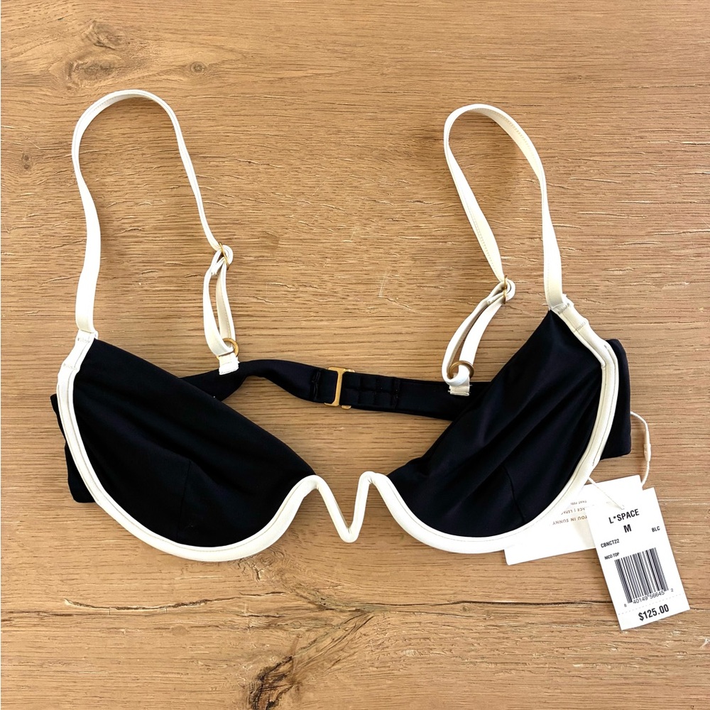 L*Space Black Bikini Top with Cream Trim